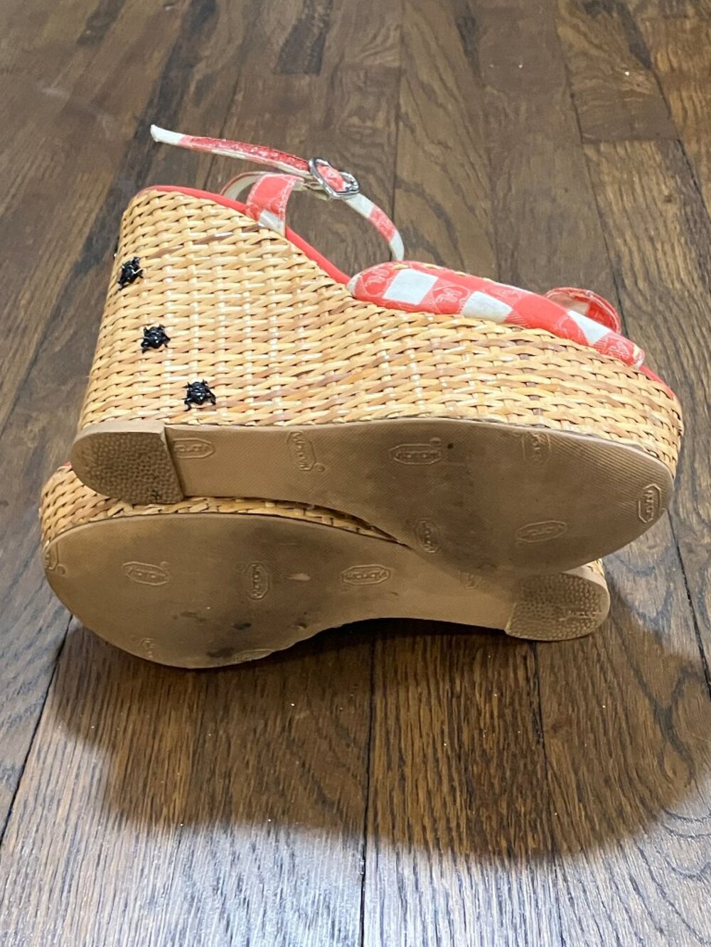 Gwen Stefani Harajuku Lovers Gingham Picnic Basket Weave Wedge Sandal Sz 6 Ants - Picture 9 of 15